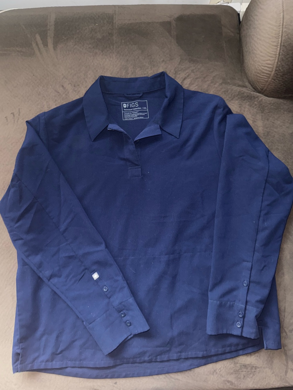 Figs Nala Long Sleeve Polo Scrub Top- Navy Blue